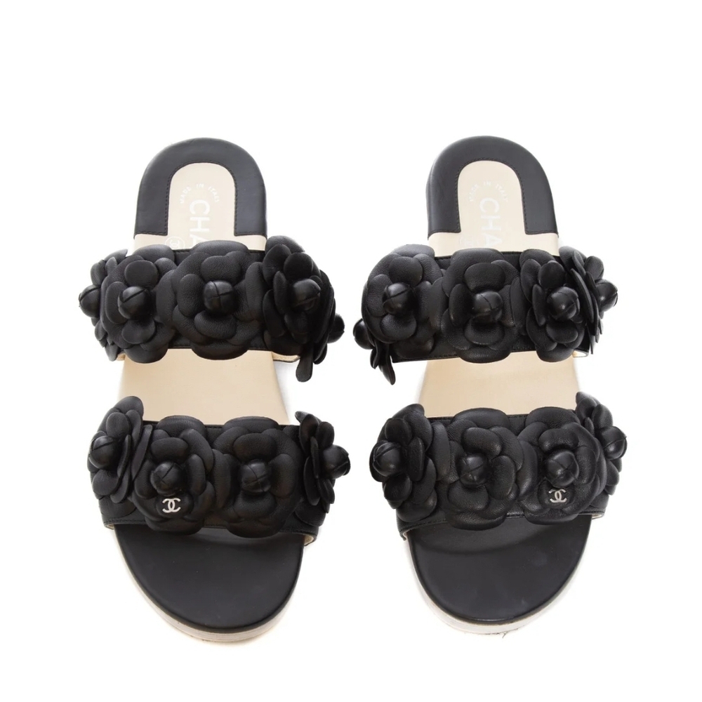 RARE CHANEL Camellia Double Strap Women's Sandals 39 / 8 - 8.5